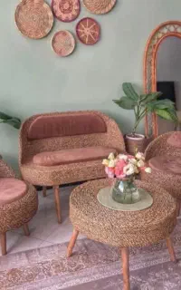 میز و صندلی حصیری ۴نفره کاناپه دار