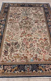 قالیچه کرک قم درختی حیوان دار گل ابریشم