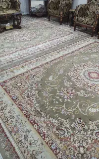 دو عدد فرش کرم 9 متری گل برجسته