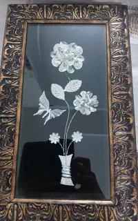 تابلو زیبای گل و پروانه نقره درابعاد۳۶×۲۲