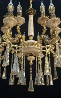 لوستر ۶ شاخه ۱۲ شعله سنگی برنجی شرکتی
