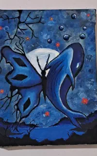 تابلو نقاشی وال و پروانه در شب مهتابی