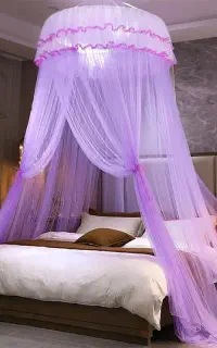 پرده بالای تخت و پشه بند رنگ سفیدکرم خاکستری صورتی