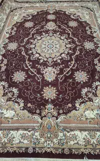 قالی 3تخته فرش ماشینی جفت12متری زرشکی کارکرده سالم