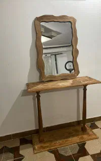 ست کنسول و آینه چوبی پایه خراطی شده