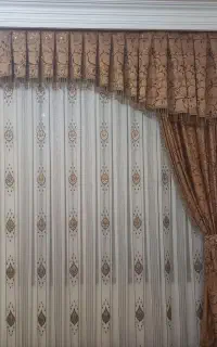 پرده حریر ترک با والان شال وچوب پرده