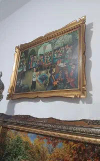 نقاشی رنگ روغن قهوه خونه ای عتیقه