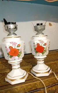 چراغ چینی گل سرخی قدیمی کمیاب