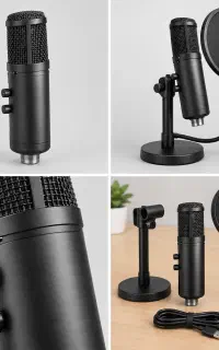 میکروفون USB با ولوم و اکو \+ پایه و پاپ فیلتر