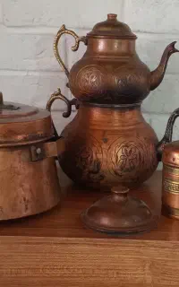 ظروف مسی  قابلمه، نمکدان  ،کتری و قوری