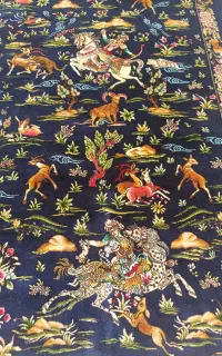 فرش قالیچه دستباف تمام ابریشم شکار گاه