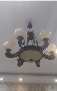 لوستر چوبی مارک ( دارکار ) شش شعله باسه شعله زیر
