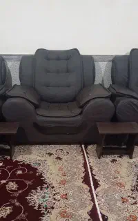 مبل چهارنفره چرم وچوب