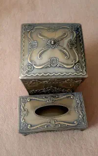 سطل آشغال و جا دستمال کاغذی فلزی طرح برنزی