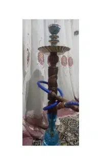 قلیان چوب گردو منبت کار دست کلکسیونی ست آبی درباری