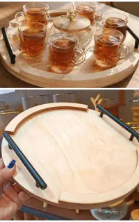 سینی چوبی دسته فلزی
