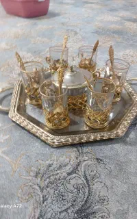 سینی واستکان دسته دارطلایی