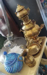 سماور و سینی برنجی ظرف آبیه مسه اونم روش