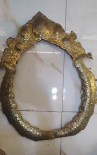 یک جفت شمعدان قدیمی برنجی معرق کاری با قاب اینه