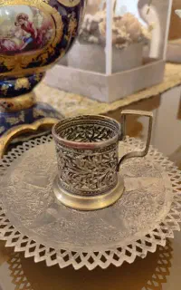 ۶بشقاب ورشو قلم زنی پایه دار آنتیک۶ انگاره لهستانی