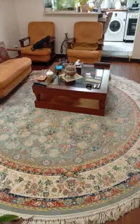 فرش دایره  ابریشمی چله ابریشم 9متری زیبا