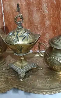 ست سینی قندان وپارچ وقوری  برنجی دکوری