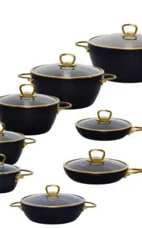 سرویس قابلمه ام جی اس ۱۶ پارچه چدن یراق طلایی