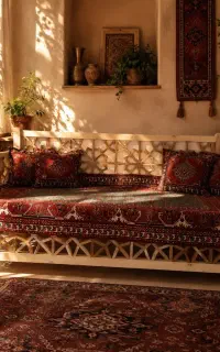 تخت سنتی ساده و جلو مبلی چوب روسی