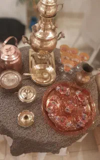 سماور ذغالی برنجی با ست کامل