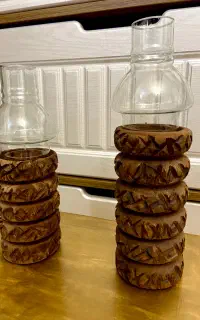 یک ‌جفت جا شمعی چوبی