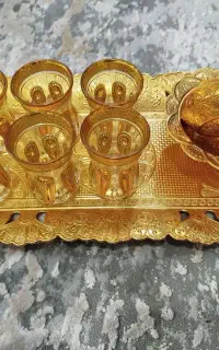 استکان ،سینی و قندان طلایی با کیفیت اصلی طرح عربی