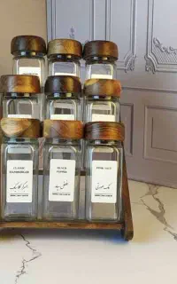 پک کامل استند چوبی 9 تایی چوب طبیعی گردو