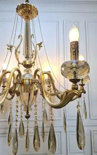 لوسترکریستالی نئوکلاسیک مدرن/6شاخه تک‌شعله برنجی