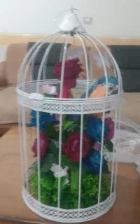 گل و طوطی مصنوعی با قفس