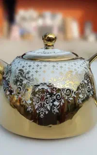 قوری چدن استیل ترک+ چینی ایرانی/طلایی(سایز متنوع)