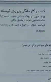 جواز کسب مشاغل خانگی - چک - کارتخوان