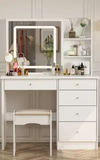 میز آرایش ام دی اف + نور مخفی تاچ + پاف