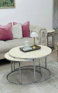 میز جلو مبلی استیل پنج تیکه دوتا بزرگ سه تا کوچیک