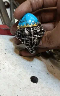 انگشتر فیروزه نیشابور درشت رکاب ۳بعدی.چکی