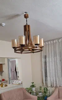 دو عدد لوستر چوبی شش شعله و تک شعله