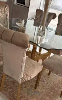 میز نهارخوری ۶نفره کاملا سالم بامیز شیشه ای ضخیم