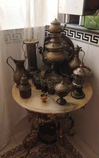 ست کامل سماور انتیک ومیز برنز فرانسوی