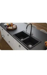 سینک گرانیتی توکار دوقلو ۸۵*۵۰ مشکی با رگه طلایی
