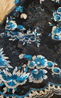 پارچه کار شده با ساتن مشکی - پارچه چادر عروس
