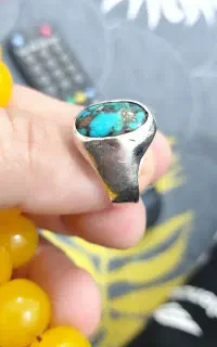 انگشتر فیروزه نیشابوری اصلی و قدیمی با رکاب نقره