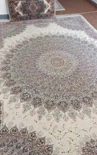 دو عدد قالی کرم ۹ متری + ۴ عدد پشتی نو + گلیم نو