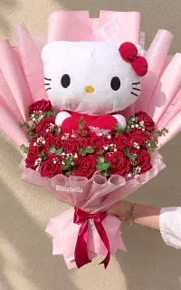 دسته گل لاکچری عروسکی، گلهای روبانی خاص روزدختر