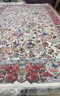 جفت فرش ۹ متری کاسه کوزه تلفیقی دستباف حاشیه مسی