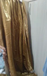دو پنل پرده ساتن قهوه ای با خرج کار شیک و چشم نواز