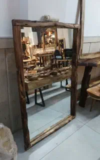 آینه چوبی قدی دیواری چوب طبیعی روستیک آینه آماده